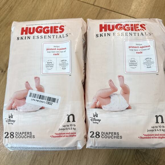 Huggies Skin Essentials Disposable Baby Diapers - Size N, Newborn, 56 Count 2X28 - Picture 2 of 2